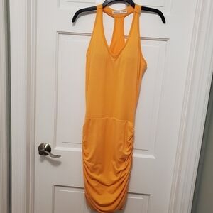 Athleta Racerback Tiger Lily Orange Ruched Dress Size XS, Built-in bra